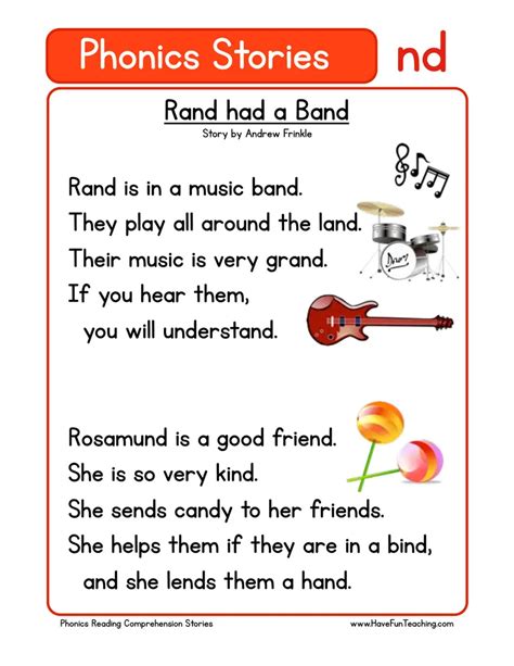 Rand Had A Band Nd Phonics Stories Reading Comprehension Worksheet By