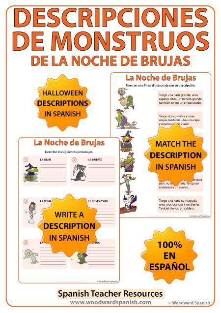 Spanish Halloween Monster Descriptions Worksheets Woodward Spanish