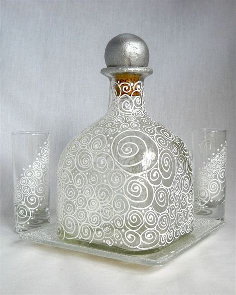 Hand Painted Decanter Serving Set With Under By Skyspiritstudios