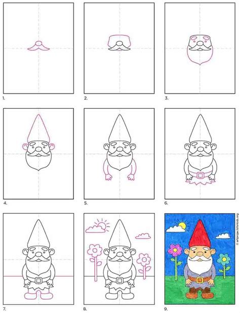 Easy How to Draw a Gnome Tutorial and Gnome Coloring Page