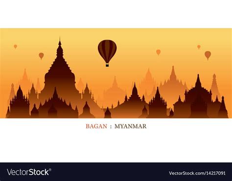 Bagan myanmar landmarks silhouette sunrise vector image on VectorStock ...