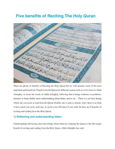 Five Benefits Of Reciting The Holy Quran Pdf