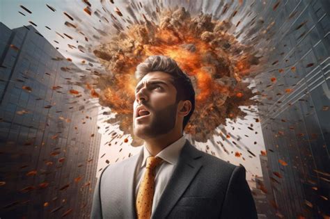 Premium Ai Image Head Businessman Explosion Chaos Stress Call Generate Ai