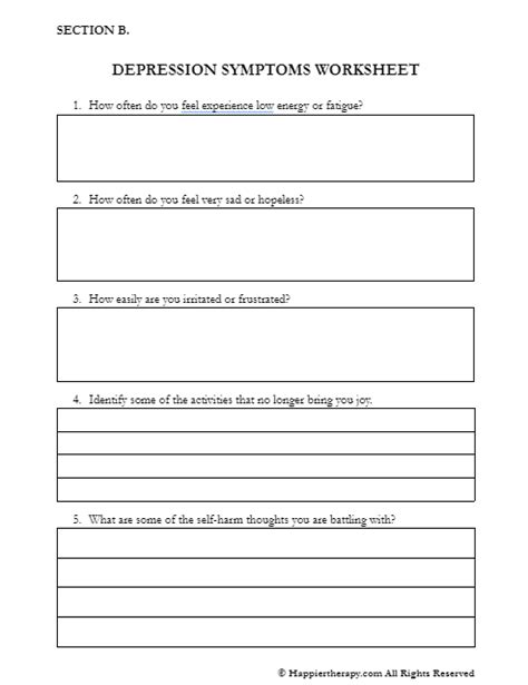 Depression Symptoms Worksheet Happiertherapy