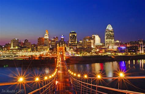 Downtown Cincinnati At Sunset Seen From Top Of John Roebling