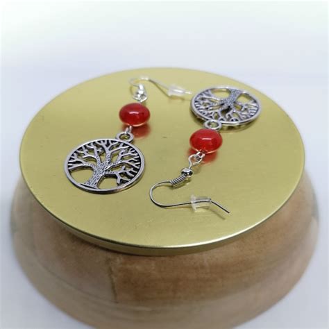 Boucle D Oreille Arbre De Vie Rouge