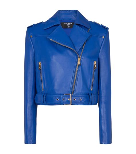 Womens Balmain Blue Cropped Leather Jacket Harrods Countrycode