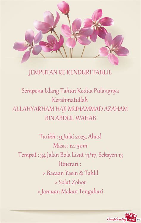 Jemputan Ke Kenduri Tahlil Free Cards