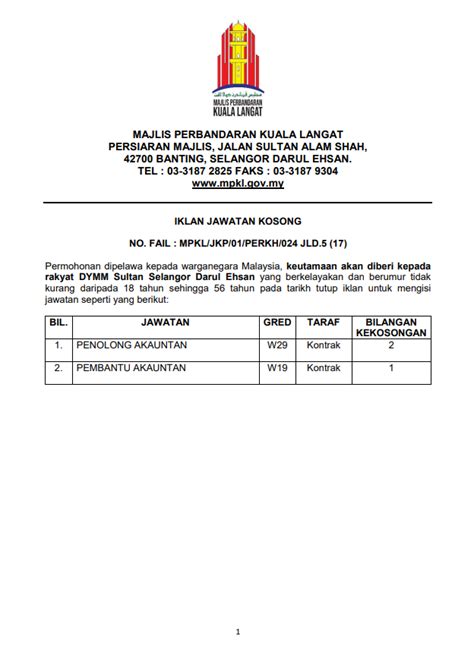 Iklan Jawatan Majlis Perbandaran Kuala Langat • Portal Kerja Kosong Graduan