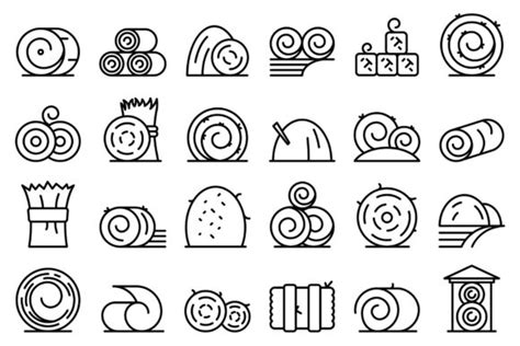 Bale Of Hay Icons Set Outline Vector Grafik Von Ylivdesign Creative