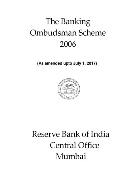 Banking Ombudsman Scheme Download Free Pdf Debit Card Banks