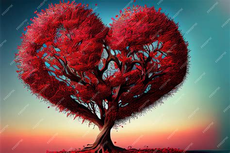 Premium Photo Red Love Tree Heartshaped Tree