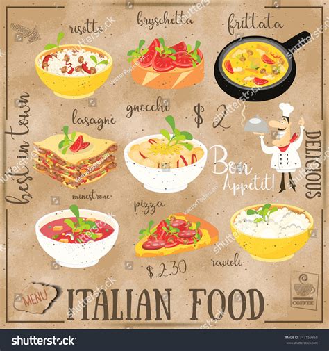 Italian Food Menu Card Traditional Meal Stock Vector (Royalty Free) 747159358 | Shutterstock