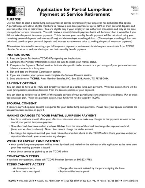 Application For Partial Lump Sum Payment At Service