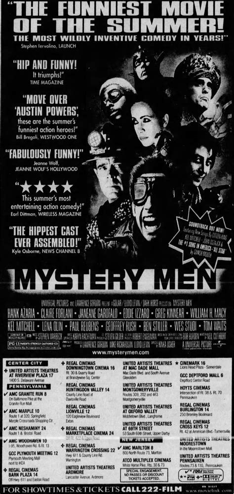 Ad for "Mystery Men," starring Ben Stiller, Hank Azaria, and William H. Macy, etc. From The ...