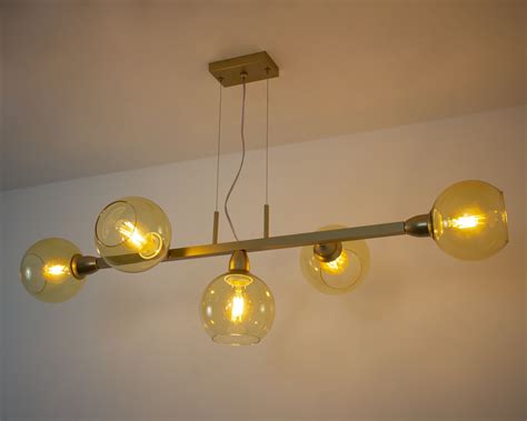 Lustre Pendente Bolas Metro Vidro Mbar Globo Dourado