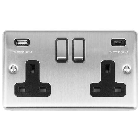 Eurolite 2 Gang 13a Socket A And C Usb Chargers En2usbcssb Ukes