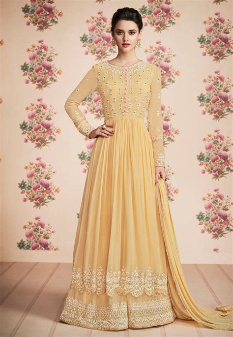 Pastel Yellow Embroidered Palazzo Suit Hatkay