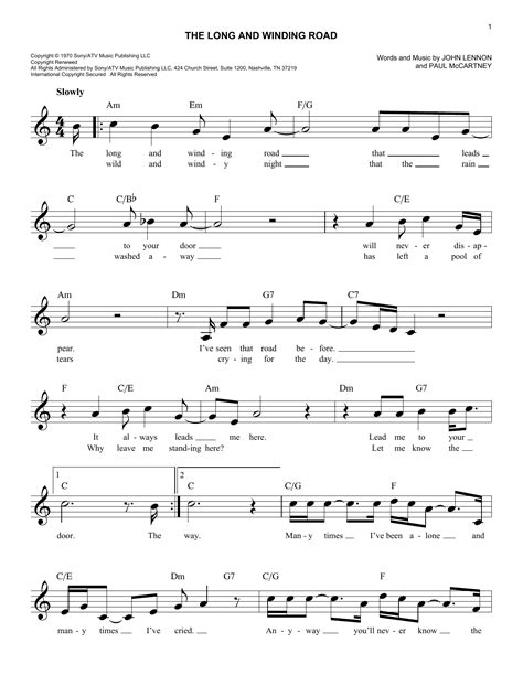 The Long And Winding Road By The Beatles Sheet Music For Easy Lead