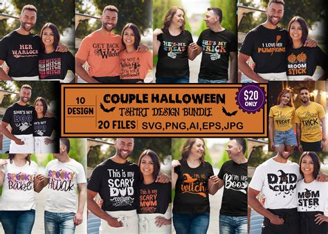 Halloween Couples T-shirt Design Bundle, Graphic by ...