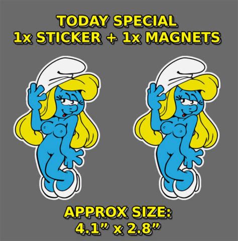 2 Smurfette Naked Nude Sticker Magnet Ps Car Fridge Laptop Stickers