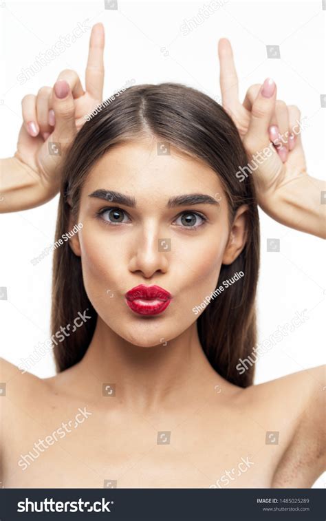 Naked Shoulders Cosmetics Red Lips Charm Stock Photo 1485025289 Shutterstock