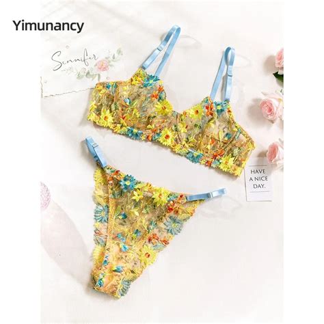 Yimunancy Conjunto De Lingerie Bordado Floral Para Mulheres Roupa