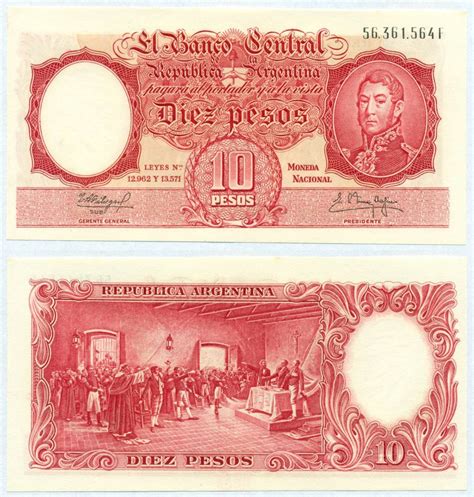 ARGENTINA NOTE 10 PESOS 1960 FABREGAS DELFINO SUFFIX F B 1969 EC