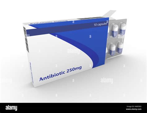 3d Rendering Of Antibiotic Pills In Blister Pack Isolated Over White