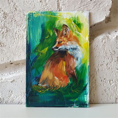 Fox Painting Original Acrylic Fox Artwork Cute Fox Wall Art | Etsy