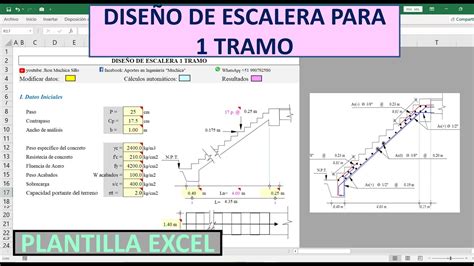 DiseÑo De Escalera De 1 Tramo Plantilla Excel Profesional Youtube