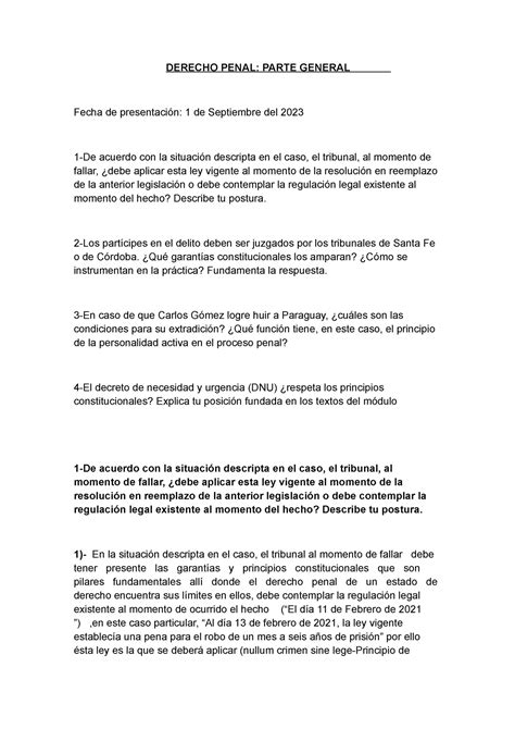 Derecho Penal Parte General Tp1 DERECHO PENAL PARTE GENERAL Fecha De