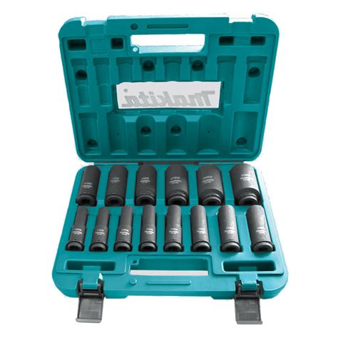 Makita 14 Piece Metric Deep Impact Socket Set 12 Square Drive B 52308