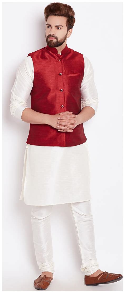 Buy Royal Heritage Dupion Silk White Kurta Pyjama And Nehru Jacket Set