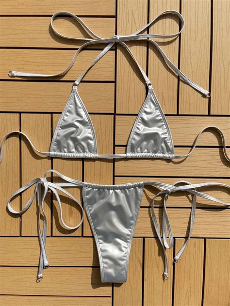 Sexy Mini Bikini Women Micro Swimsuit Solid Pu Leather Swimwear Halter Push Up Bathing Suit