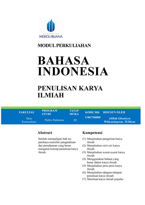 Modul 12 Penulisan Karya Ilmiah Jadi Modul Perkuliahan Bahasa