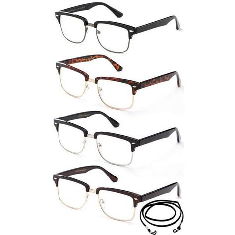 4 Pack Vintage Style Half Rim Rectangular Reading Glasses Comfortable Stylish Simple Reader For