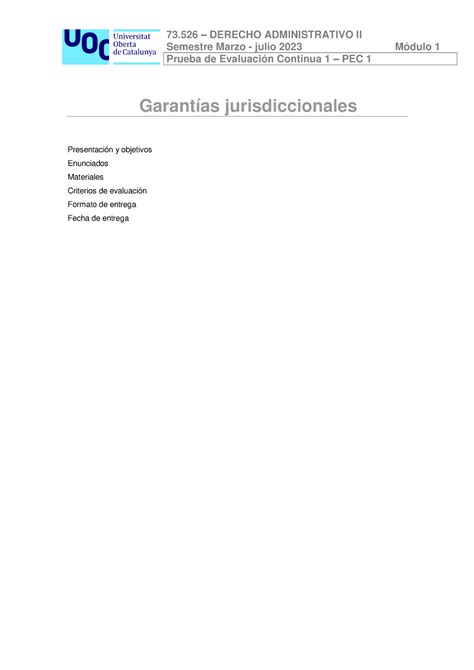 73 526 PEC 1 20222 Enunciado Pec I Semestre Marzo Julio 2023