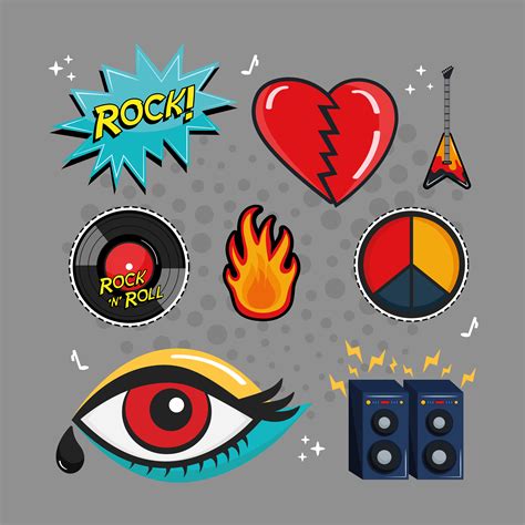 eight rock and roll stickers 4209871 Vector Art at Vecteezy