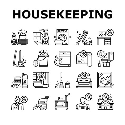 Premium Vector | Housekeeping Cleaning Collection Icons Set Vector