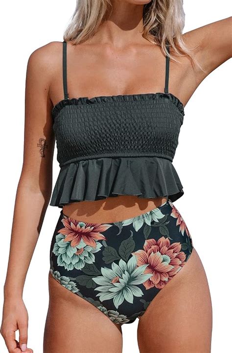 Amazon Cupshe Women S High Waist Bikini Swimsuit Ruffle Two Piece