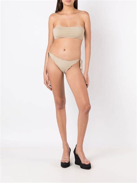 Amir Slama Gathered Detailing Bandeau Bikini Neutrals Farfetch