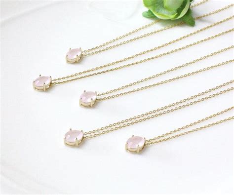 Bridesmaid Gifts Set Of Dainty Pink Pendant By Elliesbutton