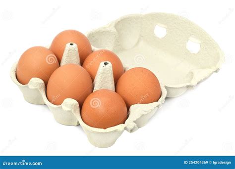 Egg Carton Open With Six Eggs Isolated On White Stock Image Image Of