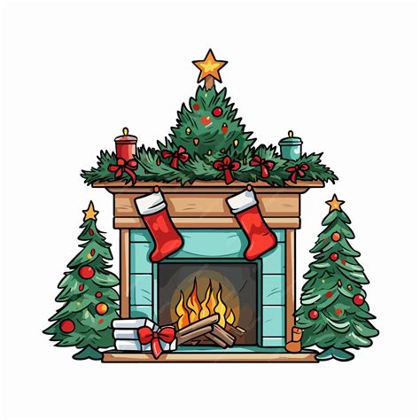 Premium Vector | Mantelpiece in room and xmas trees flat vector