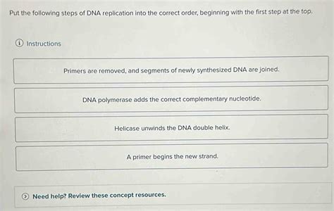 Solved Put The Following Steps Of DNA Replication Into The Correct