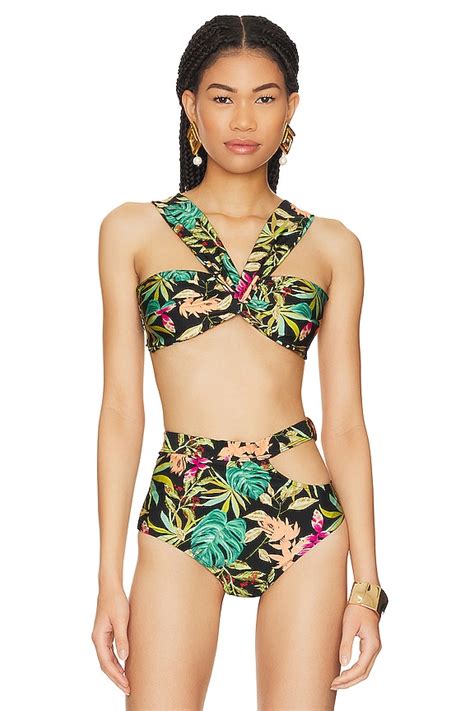 PatBO Tropicalia Off The Shoulder Bikini Top In Black REVOLVE