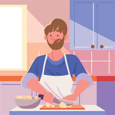 Man In Kitchen Cooking Vector Art At Vecteezy