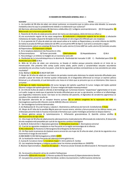 Examen Diciembre 2014 preguntas y respuestas IV EXAMEN DE PATOLOGÍA