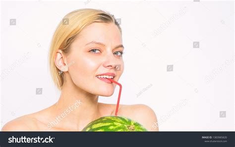 Girl Thirsty Attractive Nude Drink Fresh Stock Photo